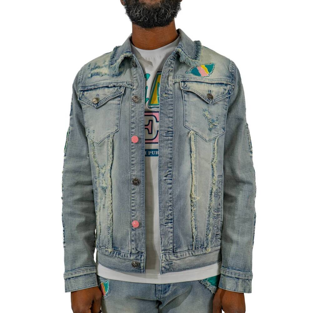 NEW BLAC LEAF growth patchwork denim jacket in light blue